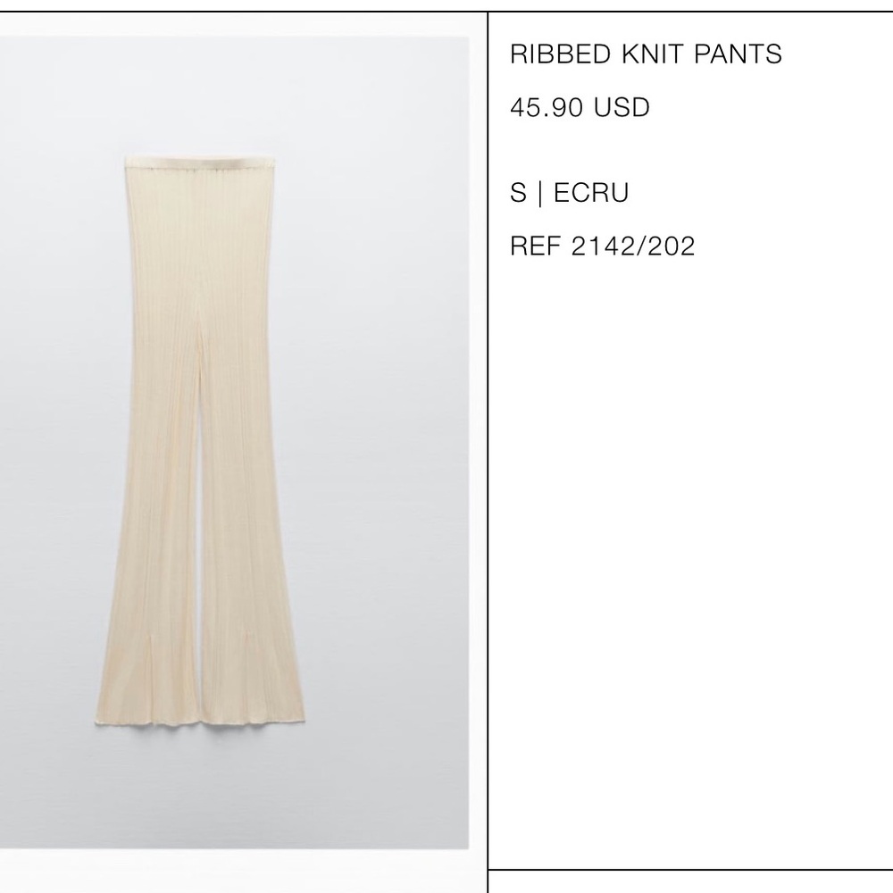 Zara Ecru Ribbed Knit Pants